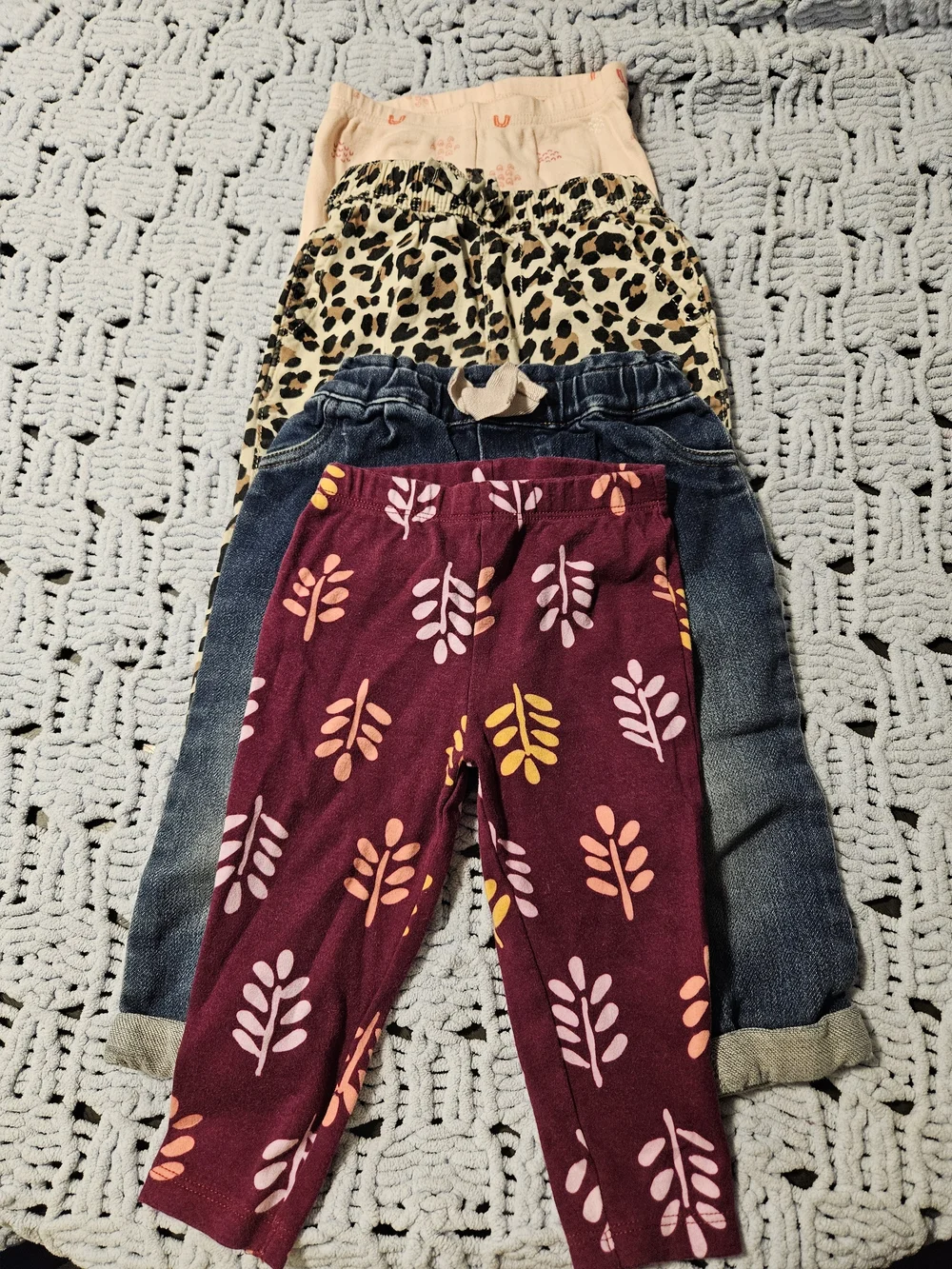 Kids Bottoms - Burgundy Leaf Print Leggings (4-Pack)